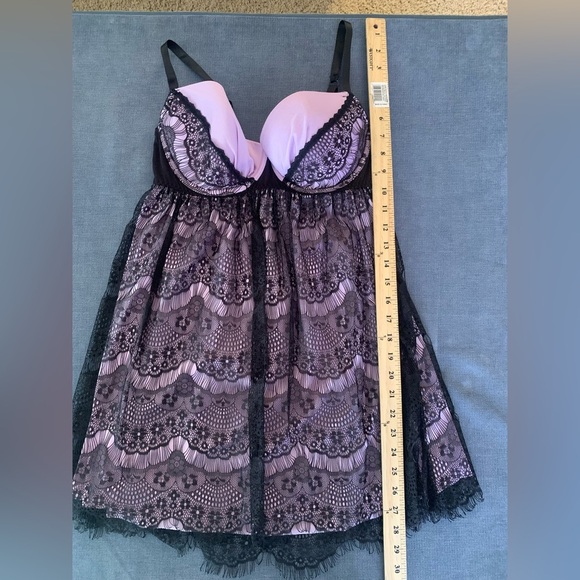 Cacique Womens Purple Black Lace Adjustable Spaghetti Strap Back Clasp Lingerie - Picture 9 of 9